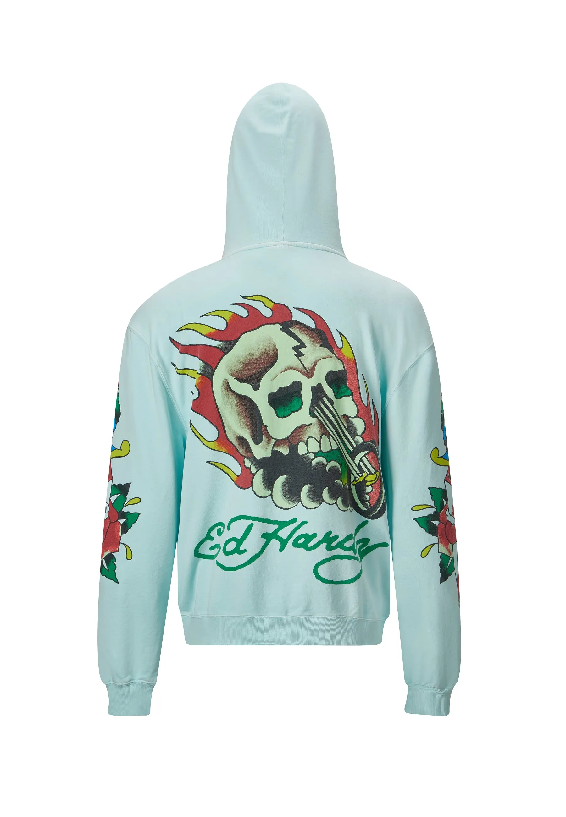 Mens Skull-Rider Graphic Zip Through Hoodie - Blue