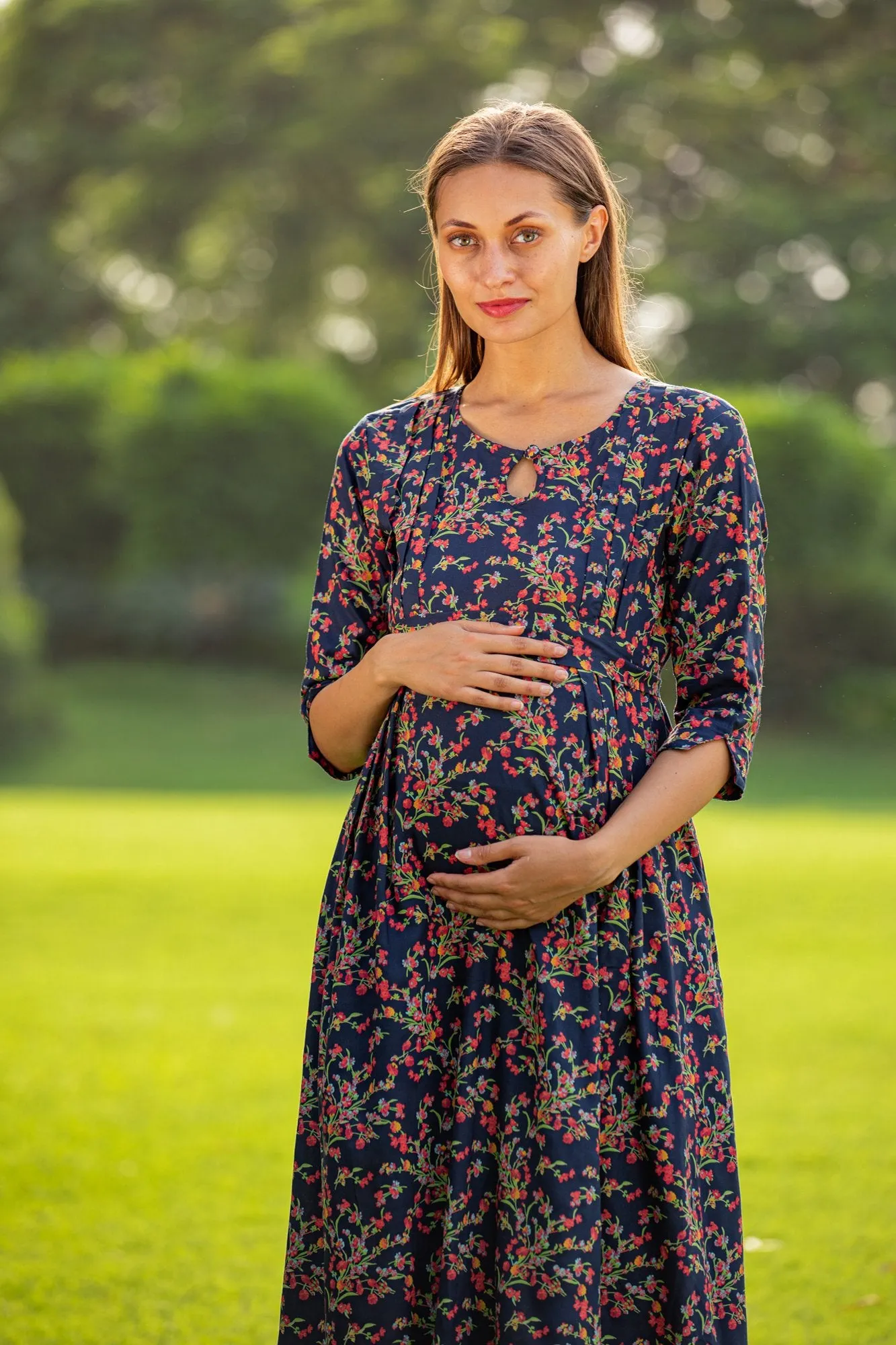 Midnight Bloom Side Slit Maternity & Nursing Dress