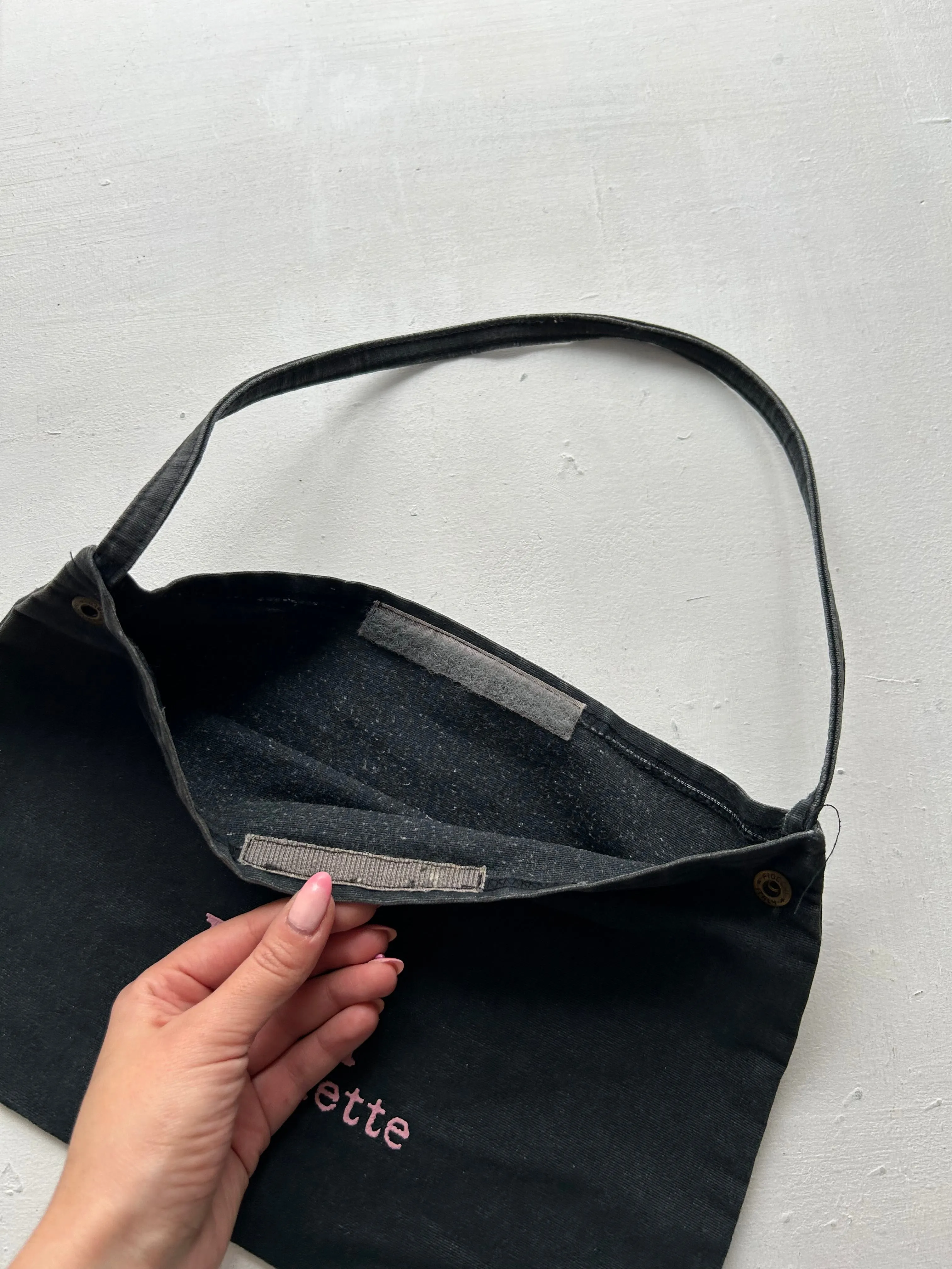 Navy denim y2k vintage baguette shoulder bag