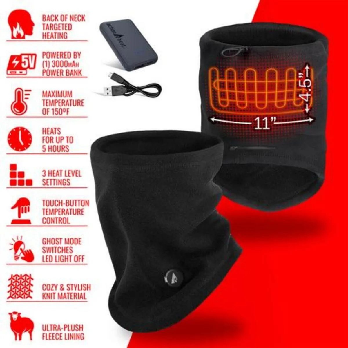 Open Box ActionHeat 5V Battery Heated Fleece Gaiter