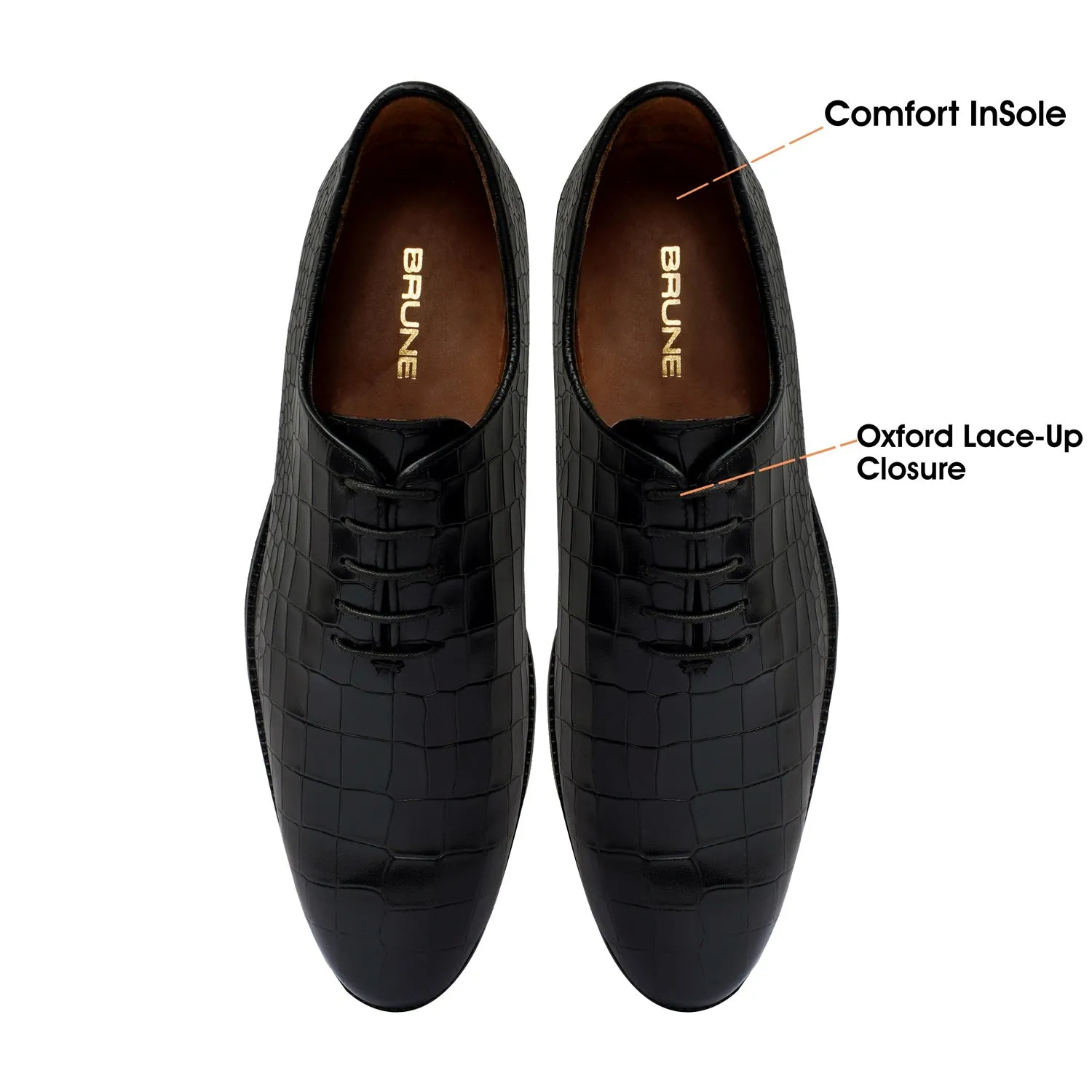 Oxford Lace-Up Black Formal Shoes in Deep Cut Leather