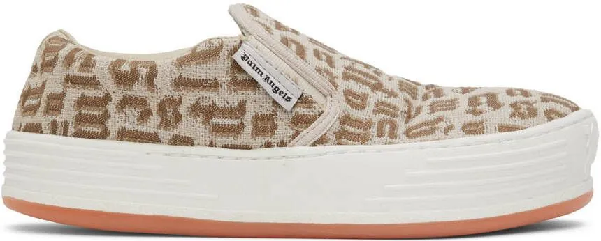 Palm Angels Beige Jacquard Logo Sneakers