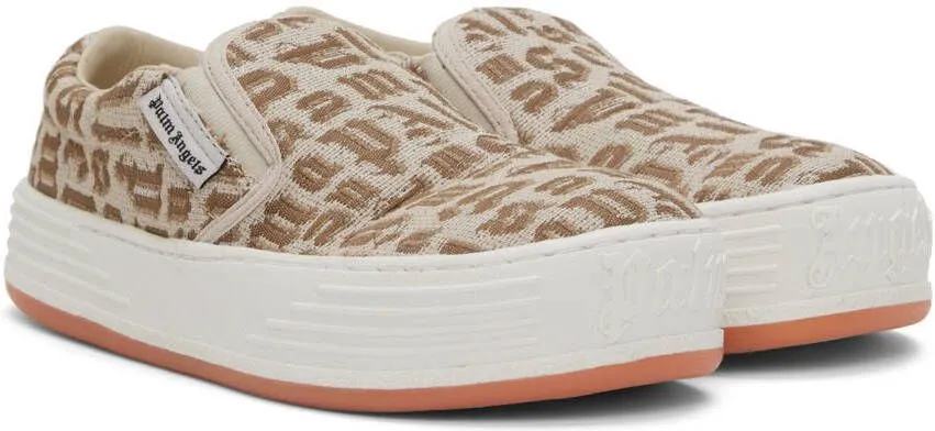 Palm Angels Beige Jacquard Logo Sneakers