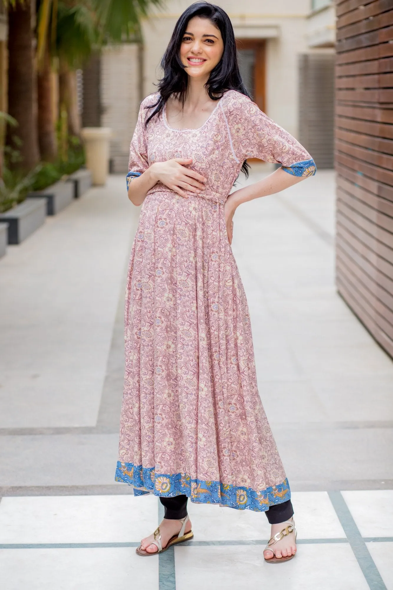 Pastel Blush Rose Maternity & Nursing Kurta