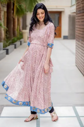 Pastel Blush Rose Maternity & Nursing Kurta