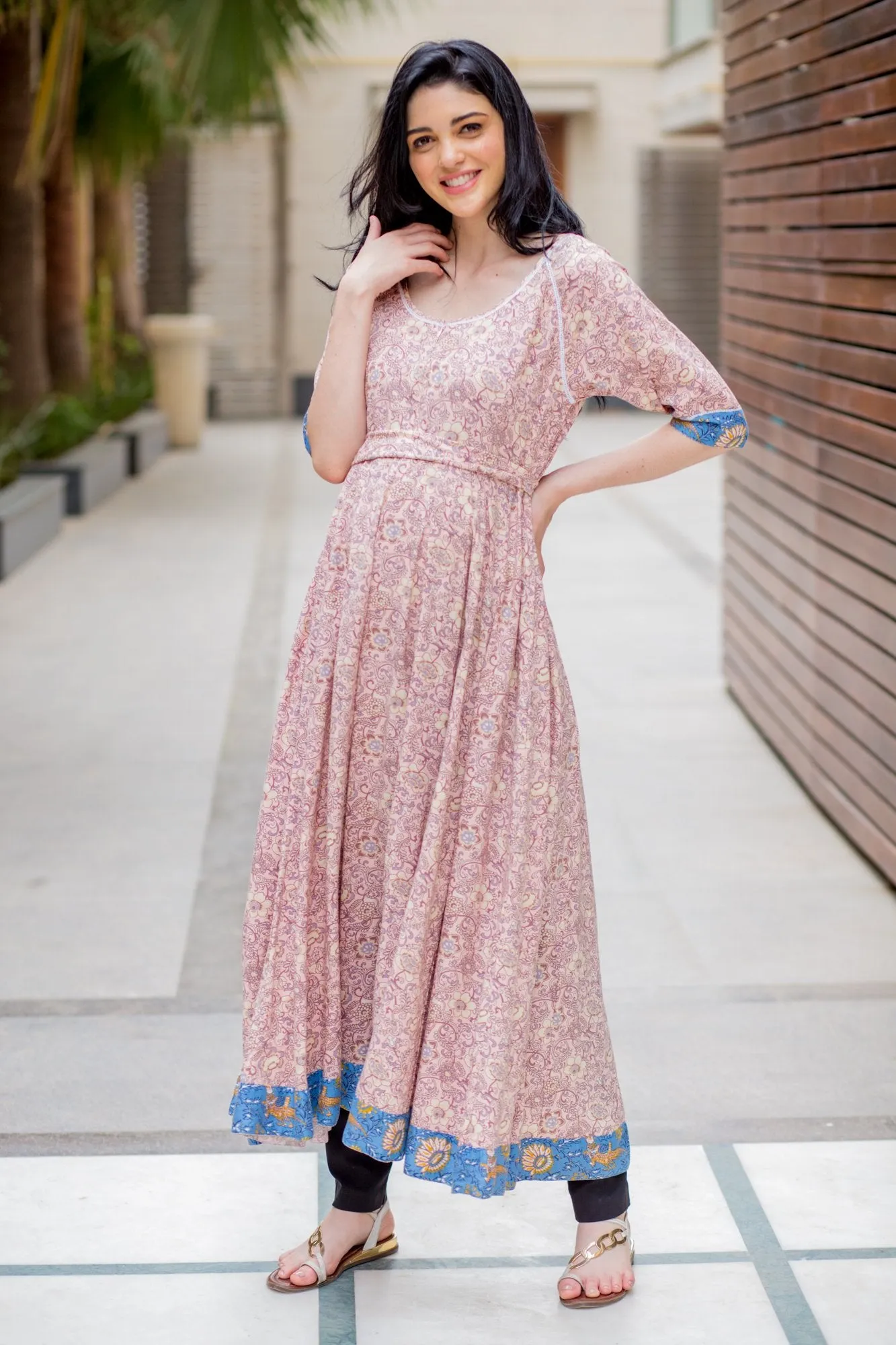 Pastel Blush Rose Maternity & Nursing Kurta