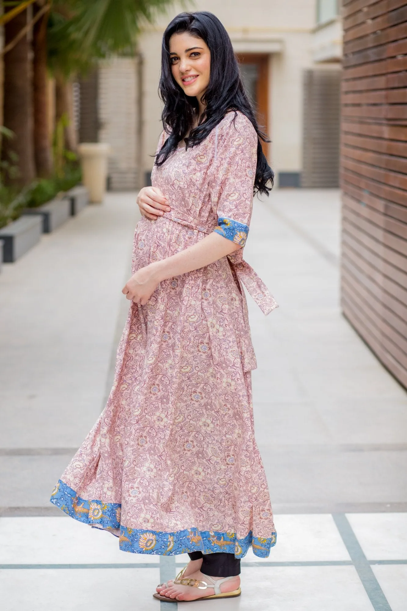 Pastel Blush Rose Maternity & Nursing Kurta