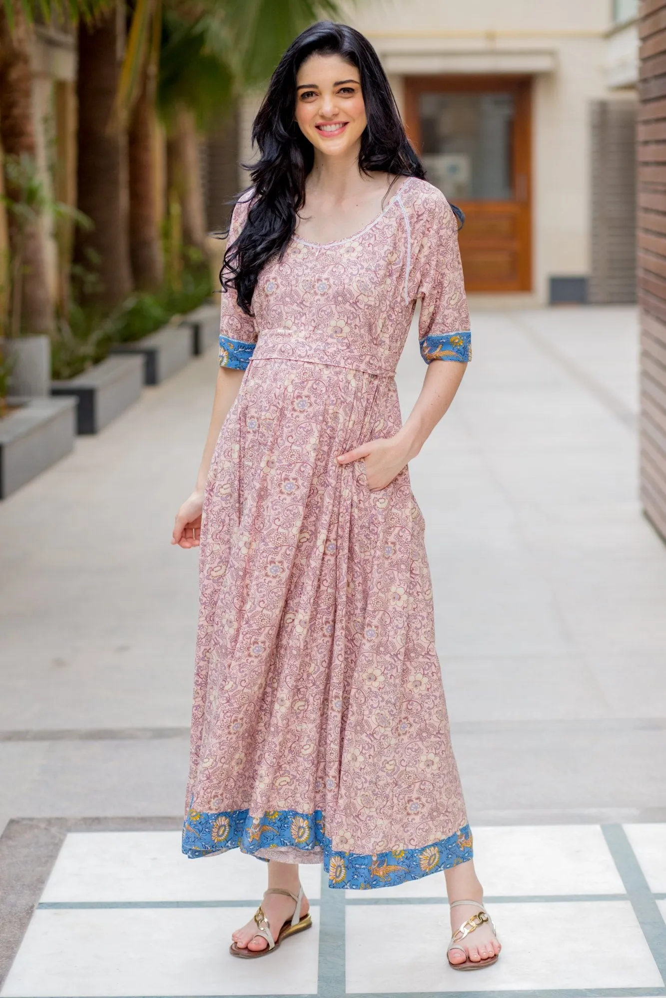 Pastel Blush Rose Maternity & Nursing Kurta