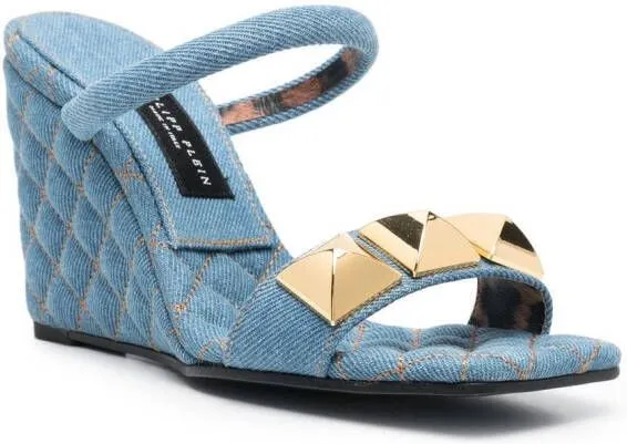 Philipp Plein 110mm stud-detail wedge sandals Blue