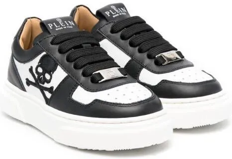 Philipp Plein Junior Skull embroidery low-top sneakers Black