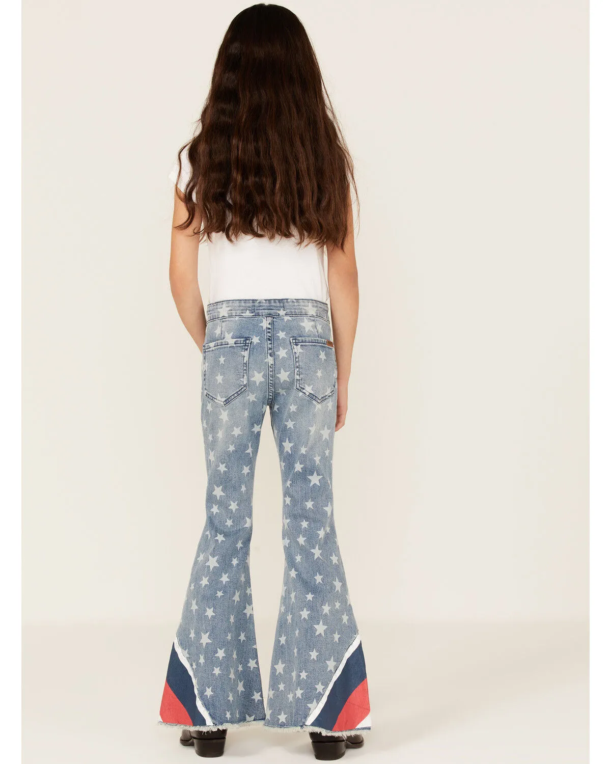 Rock & Roll Denim Girls' Star Print Striped Panel Medium Wash Flare Jeans