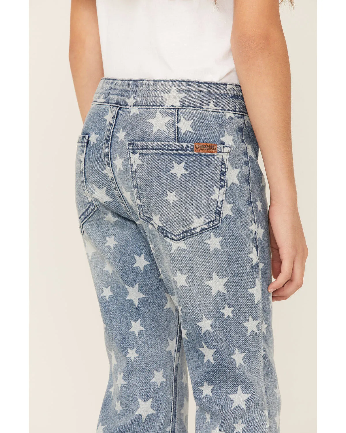 Rock & Roll Denim Girls' Star Print Striped Panel Medium Wash Flare Jeans