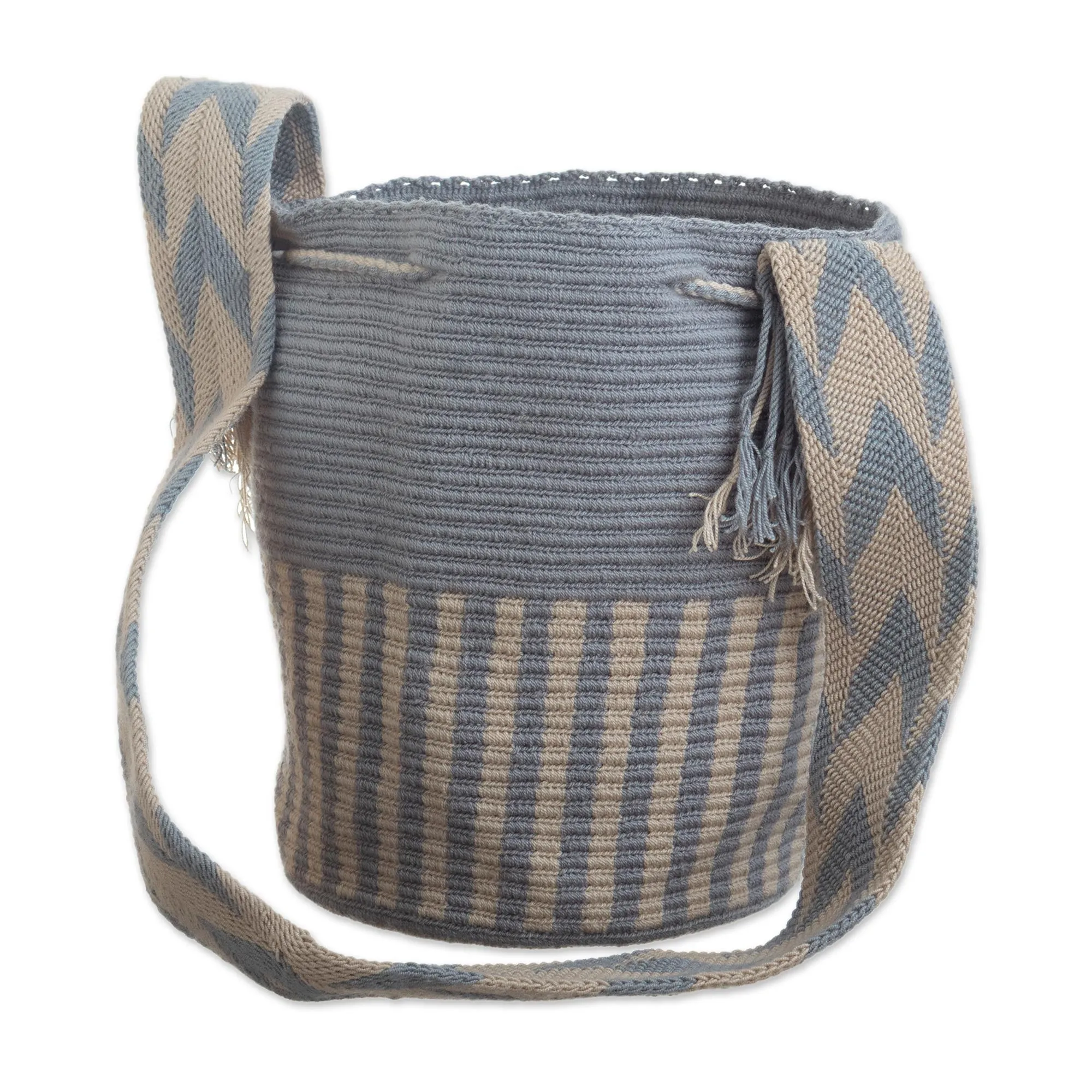 Seaside Stripe Blue and Ivory Crocheted Shoulder Bag