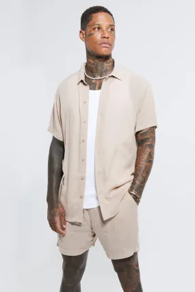 Short Sleeve Cheese Cloth Shirt And Short Set | boohooMAN UK