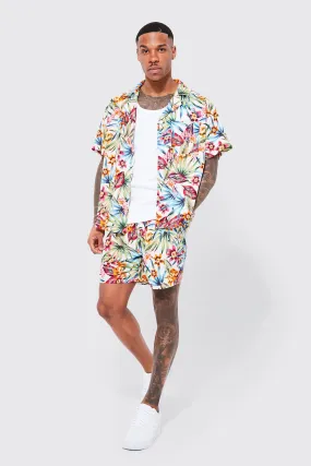 Short Sleeve Floral Shirt And Short Set | boohooMAN UK