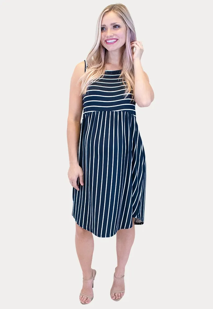 Sleeveless Striped Maternity Dress in Black