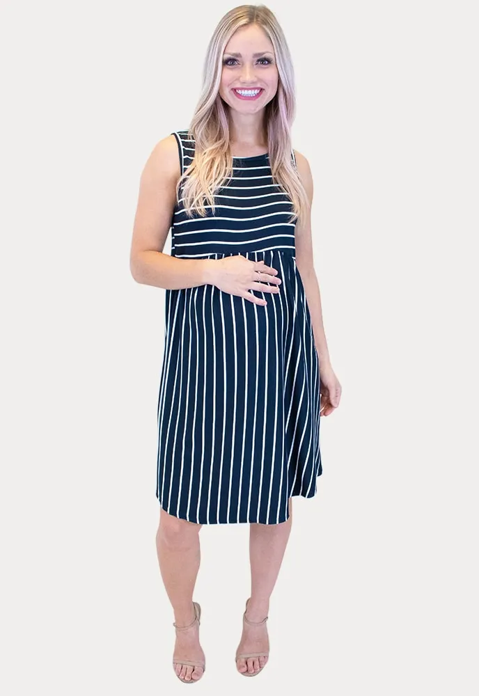 Sleeveless Striped Maternity Dress in Black