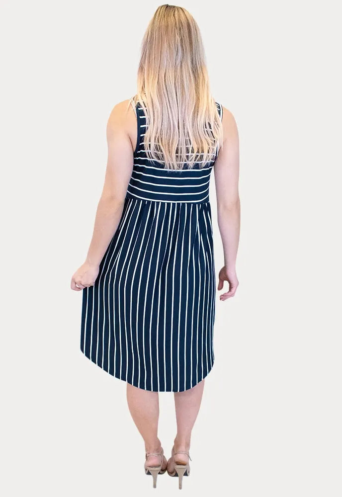 Sleeveless Striped Maternity Dress in Black