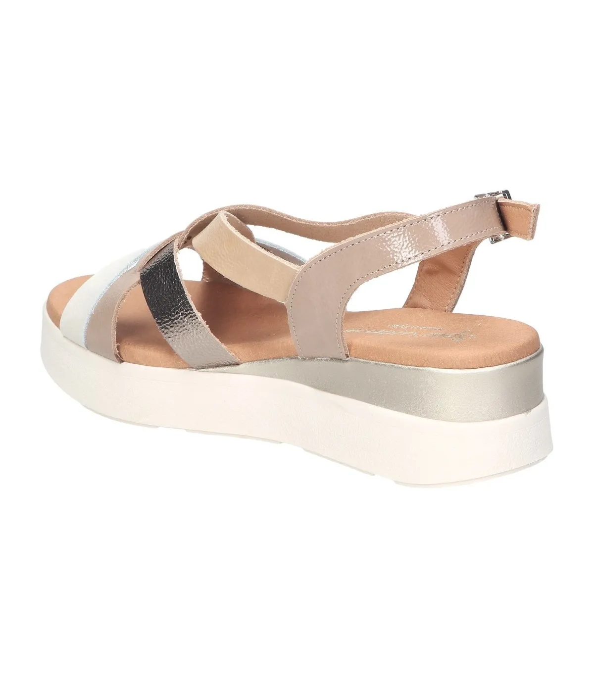 Sparwoman Women's Comfort Leather Platform Sandals -Beige/Combination 5418