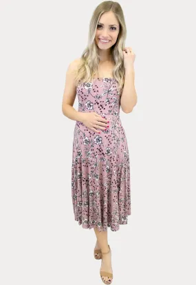 Strapless Floral Maternity Dress in Mauve