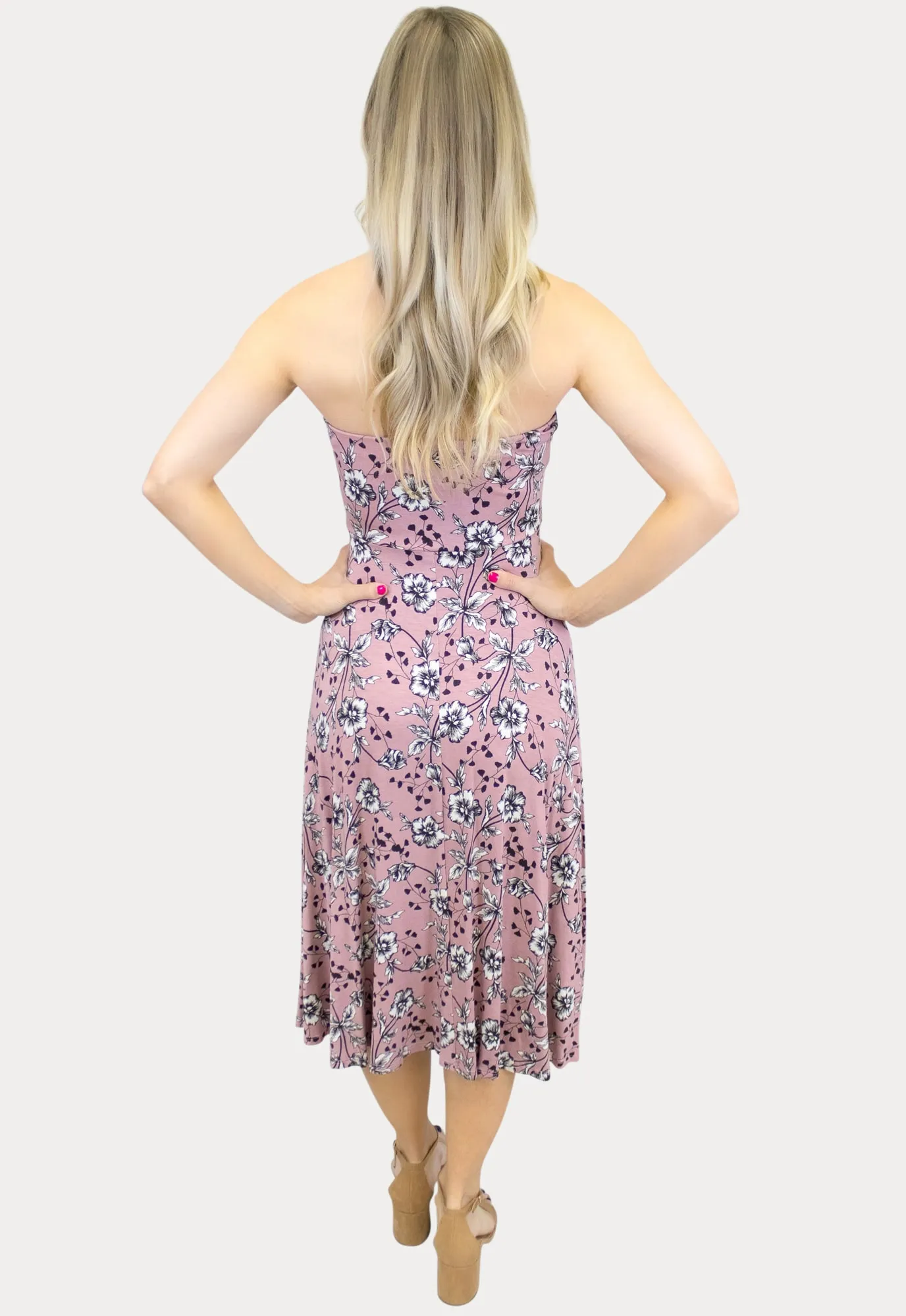 Strapless Floral Maternity Dress in Mauve