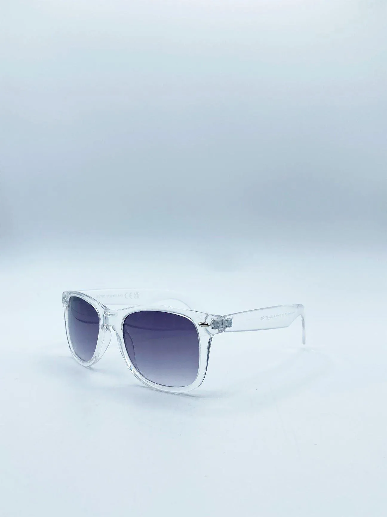 Sunglasses | Clear Wayfarer Sunglasses with Graded Grey Lenses | SVNX