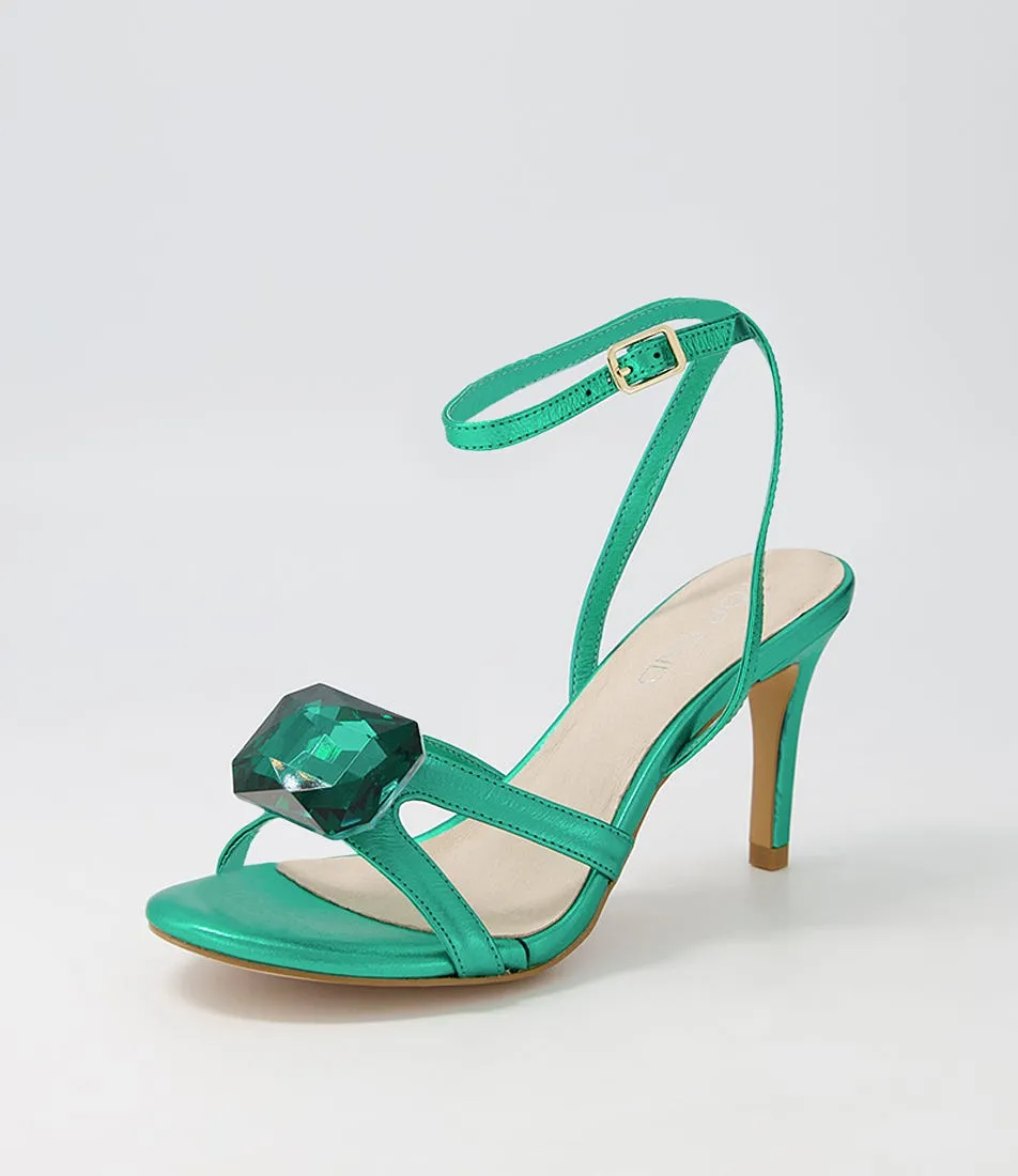 TOP END Ninie Emerald Metallic Leather Jewels Sandals