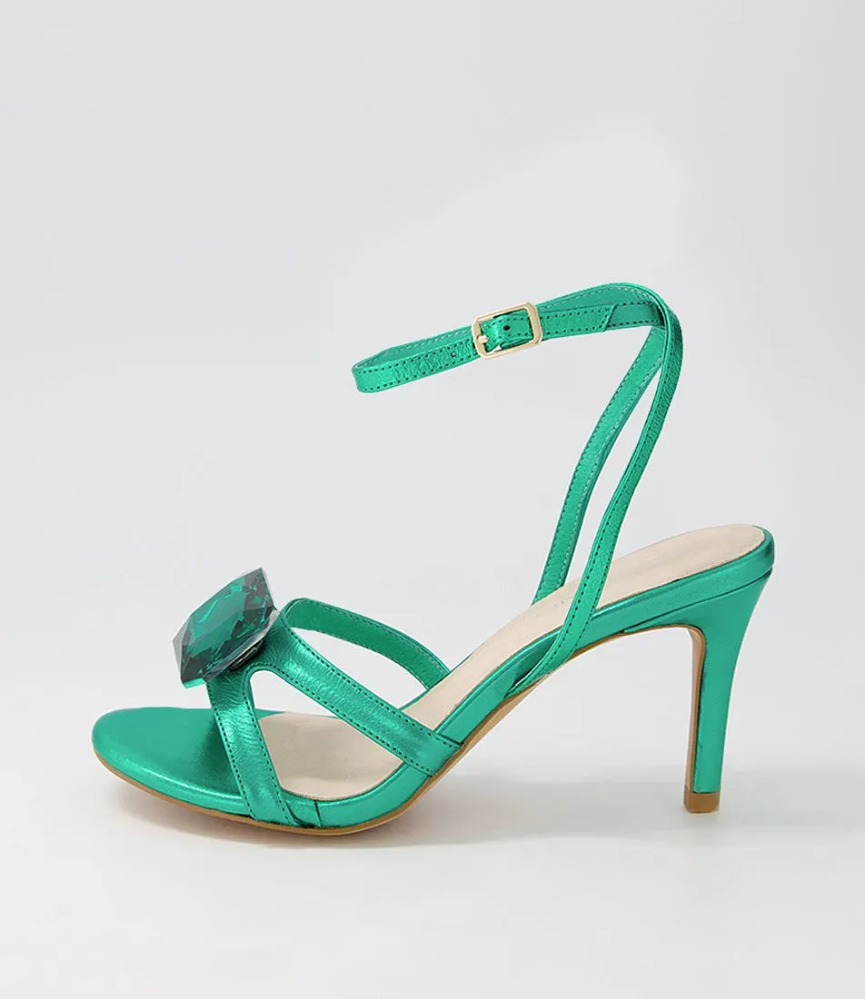 TOP END Ninie Emerald Metallic Leather Jewels Sandals