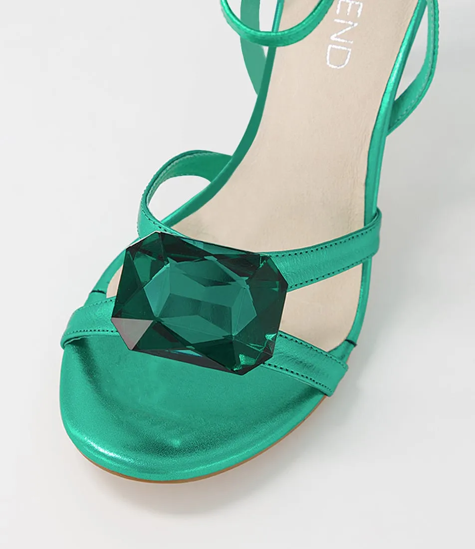 TOP END Ninie Emerald Metallic Leather Jewels Sandals