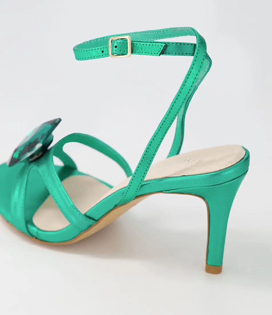 TOP END Ninie Emerald Metallic Leather Jewels Sandals