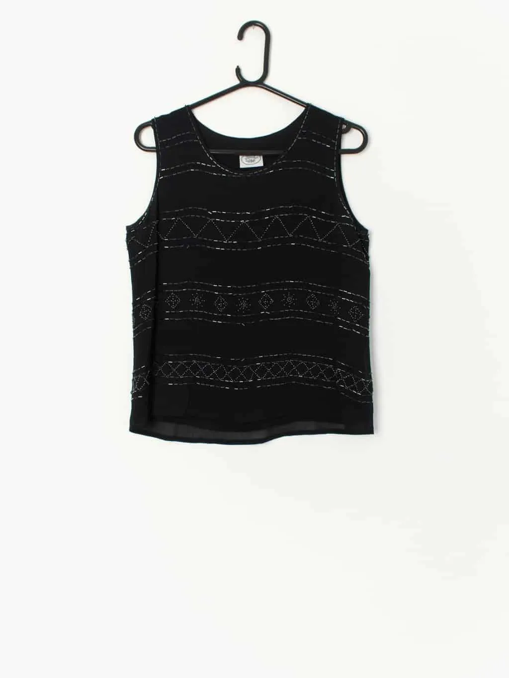 Vintage Laura Ashley sparkly top / vest in black with striped beaded embellishment – Small