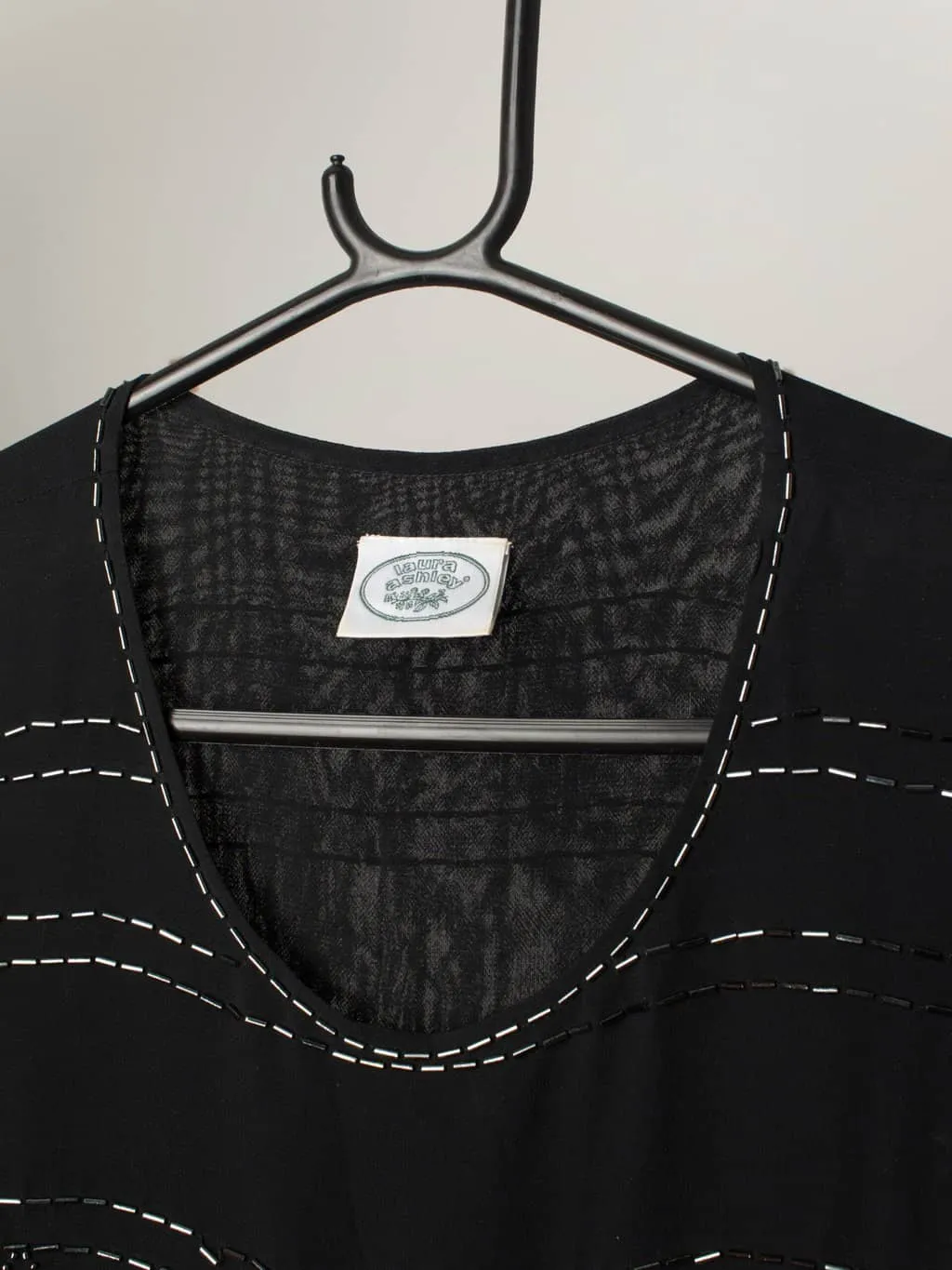 Vintage Laura Ashley sparkly top / vest in black with striped beaded embellishment – Small