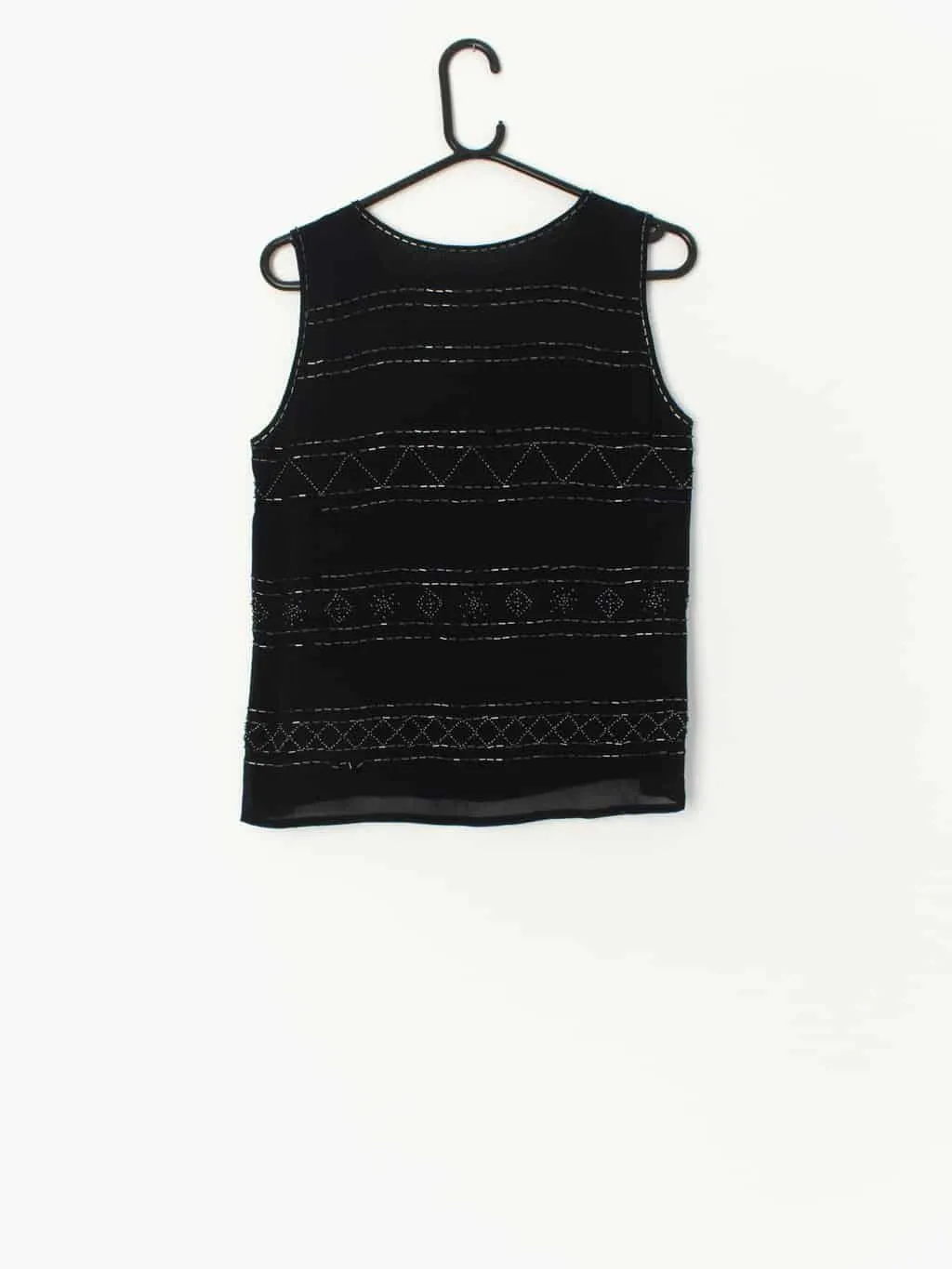 Vintage Laura Ashley sparkly top / vest in black with striped beaded embellishment – Small