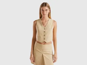 Viscose blend vest - Beige | Benetton