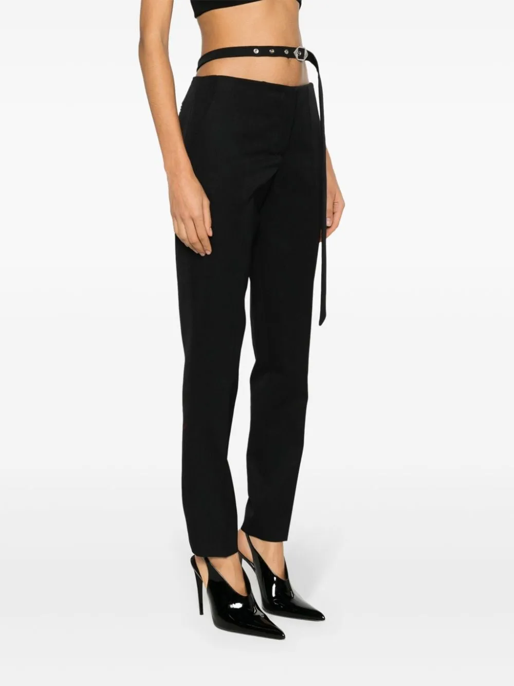 waist-strap wool trousers