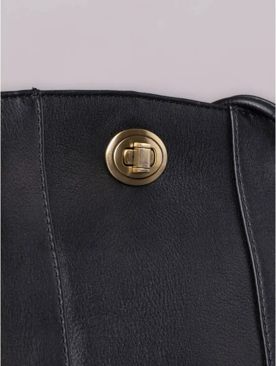 Winscale Leather Turn Lock Shoulder Bag in Black