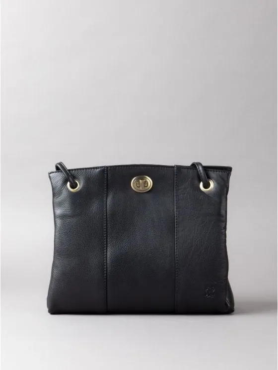 Winscale Leather Turn Lock Shoulder Bag in Black