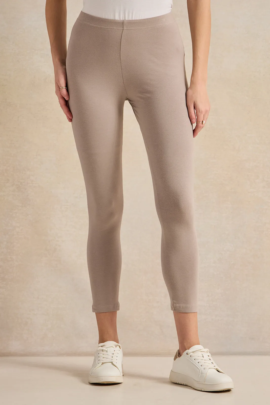 Women Taupe Cropped Leggings