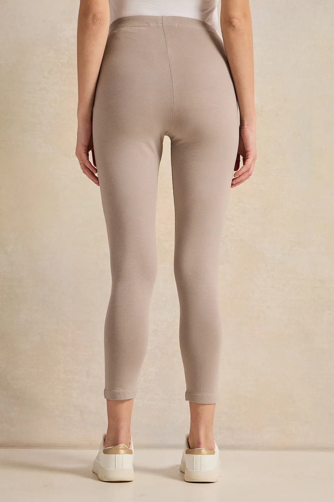 Women Taupe Cropped Leggings