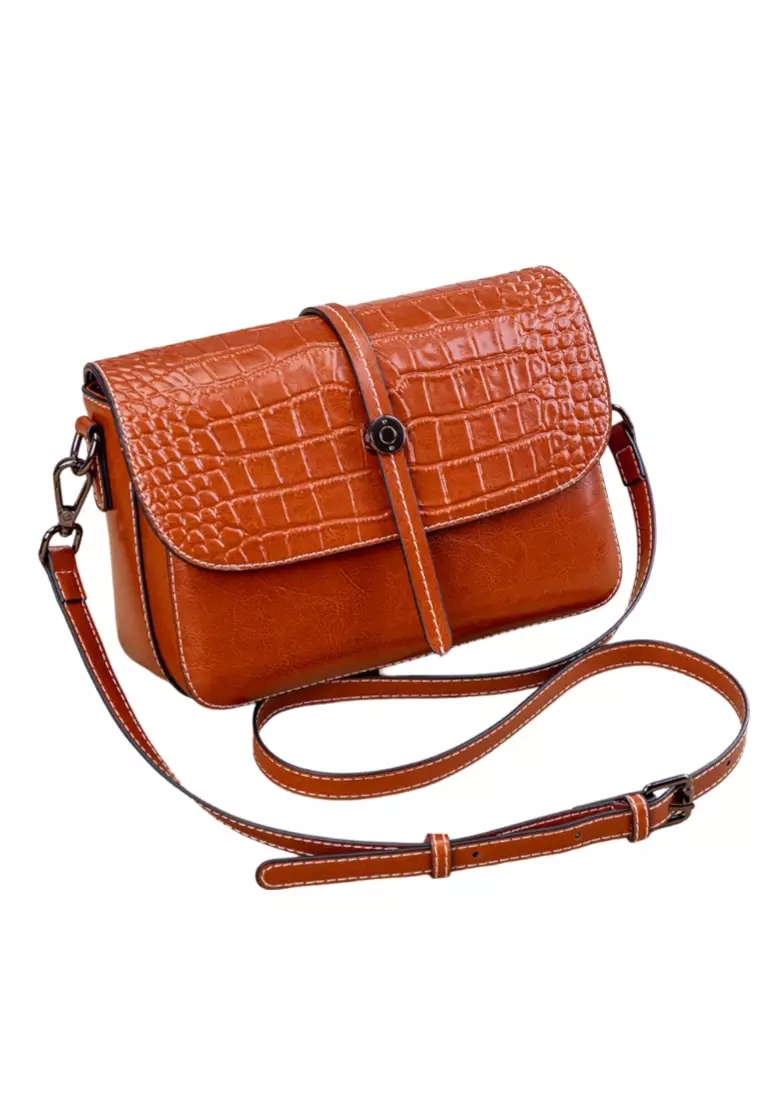 ZITIQUE Simple contrasting color leather oblique backpack